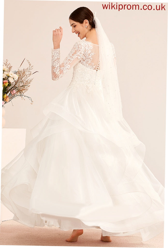 Ball-Gown/Princess Tulle Dress Floor-Length Wedding Dresses Kaila With Sequins Lace Beading V-neck Wedding