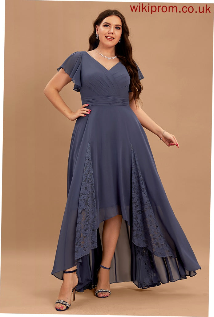 Silhouette Ruffle Fabric Asymmetrical Neckline Embellishment Length A-Line V-neck Marisa Bridesmaid Dresses