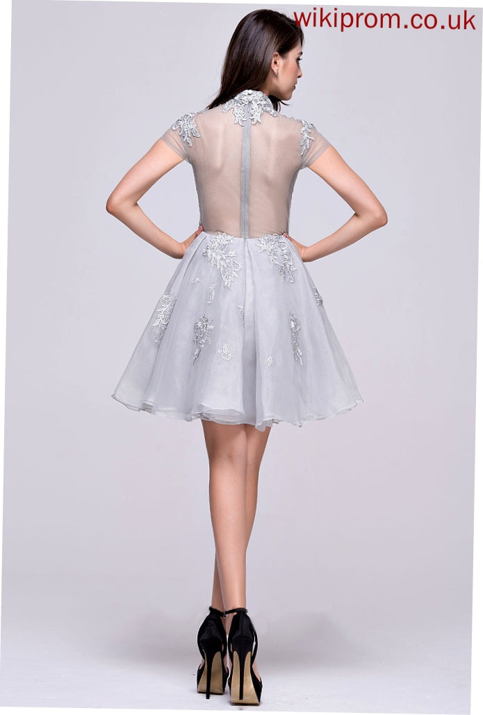 Dress Organza Short/Mini Neck Homecoming Dresses Tulle High Lace Savanah Appliques A-Line With Lace Homecoming