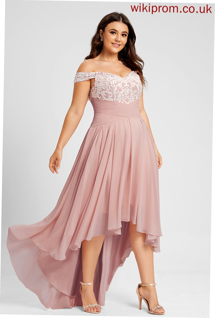 Kay Pleated Lace Off-the-Shoulder Chiffon With Prom Dresses A-Line Asymmetrical