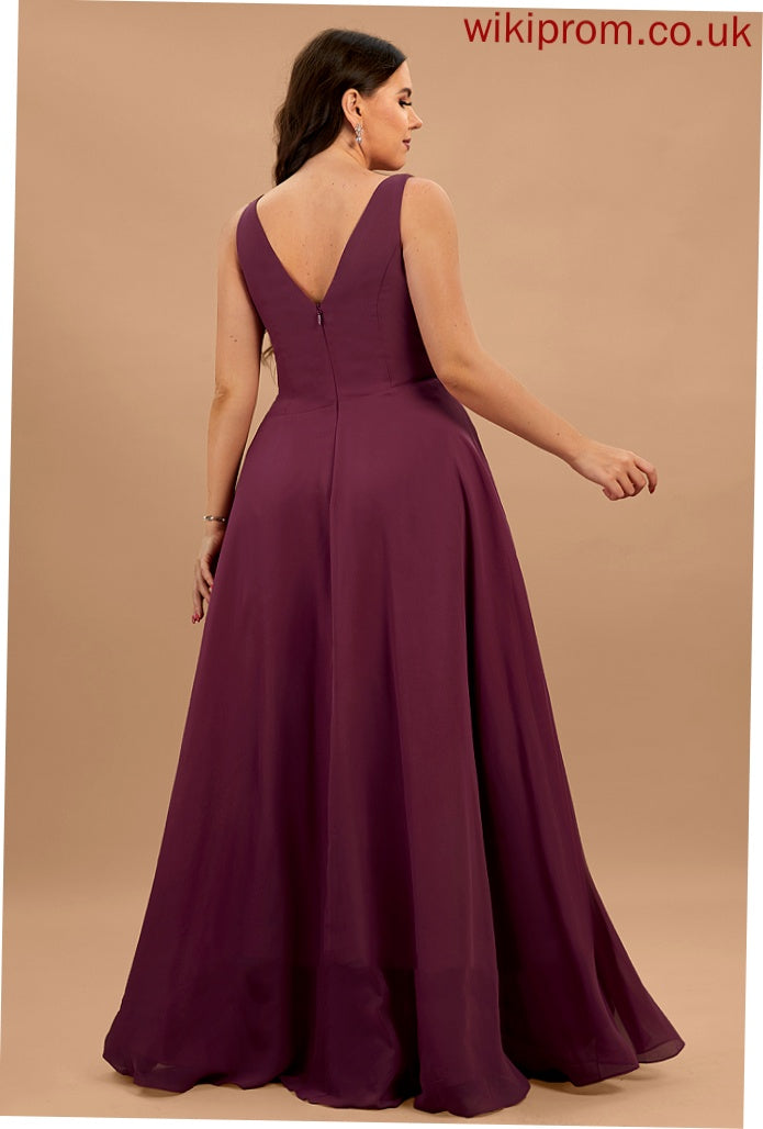 V-neck A-Line Neckline Floor-Length Length Fabric SplitFront Silhouette Embellishment Cara Floor Length Natural Waist Bridesmaid Dresses