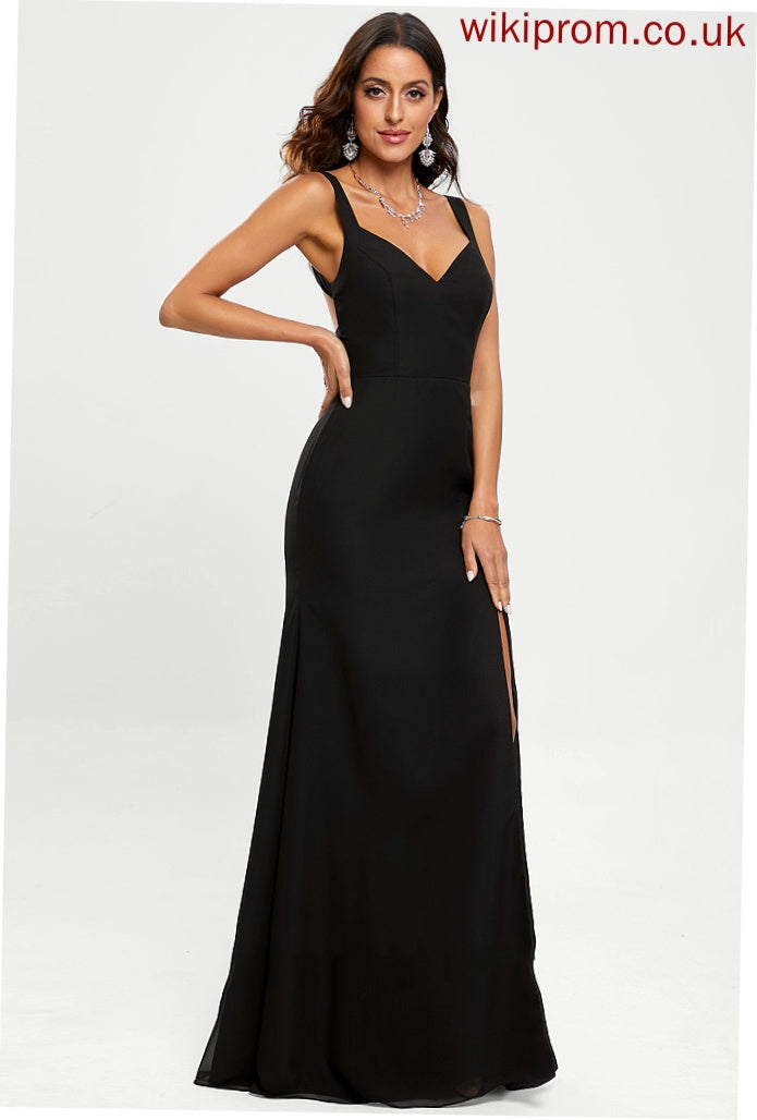 Chiffon Floor-Length Sheath/Column Jaida V-neck Prom Dresses