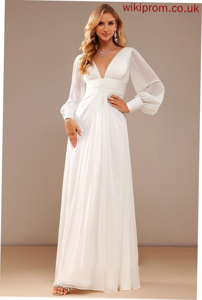 Floor-Length A-Line V-neck Wedding Dresses Carla Chiffon Ruffle Wedding Dress With