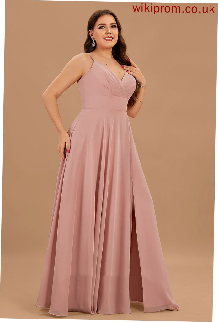 V-neck Floor-Length Neckline A-Line Silhouette Length Embellishment Fabric Ruffle Karly Natural Waist Sleeveless Bridesmaid Dresses