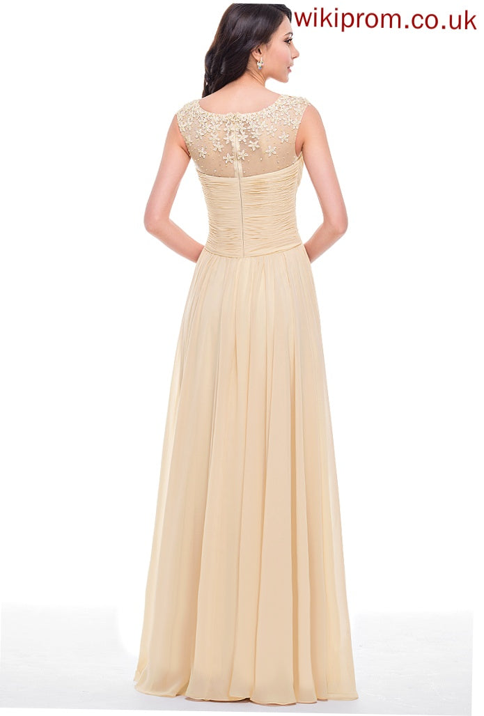 Tulle Floor-Length With Flower(s) Scoop Beading Ruffle Prom Dresses A-Line Chiffon Corinne