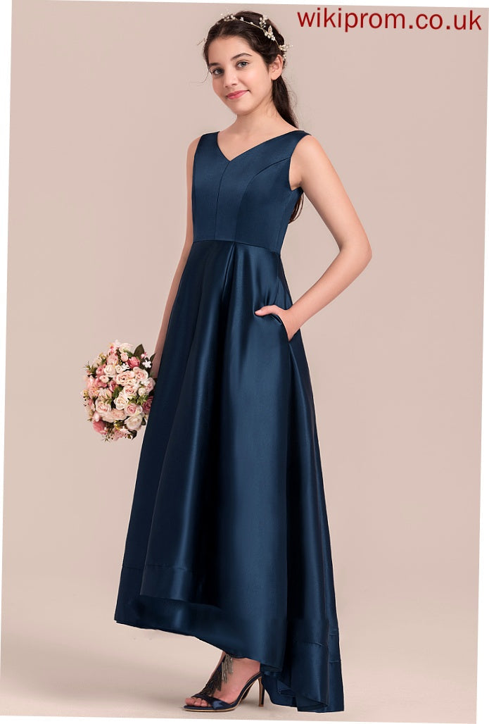 Satin Asymmetrical A-Line Junior Bridesmaid Dresses Dania V-neck