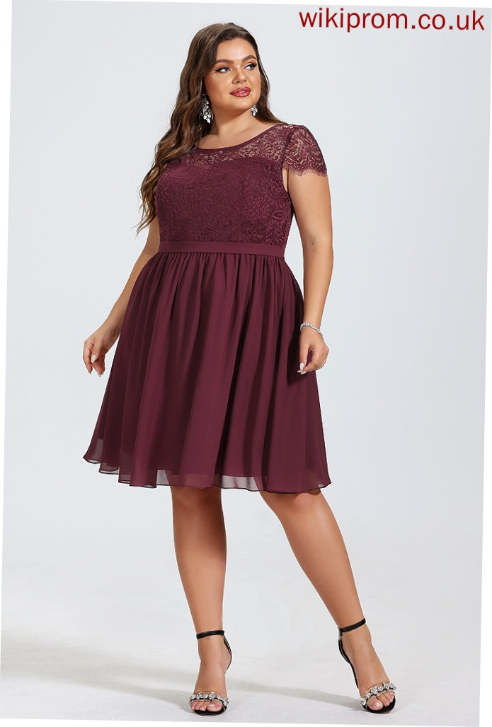 A-Line Chiffon Scoop Cassandra Lace Neck Cocktail Cocktail Dresses Knee-Length Dress