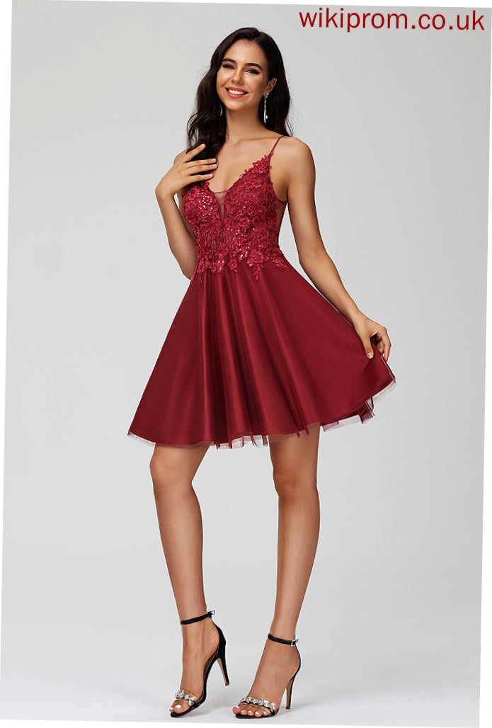 Homecoming Dresses Tulle Homecoming Short/Mini Dress With V-neck Sequins A-Line Melissa Lace