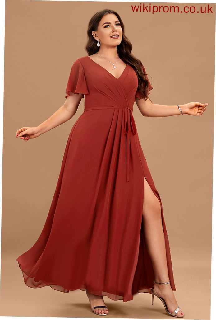 Floor-Length Silhouette Length SplitFront Fabric Neckline Embellishment V-neck A-Line Logan Bridesmaid Dresses