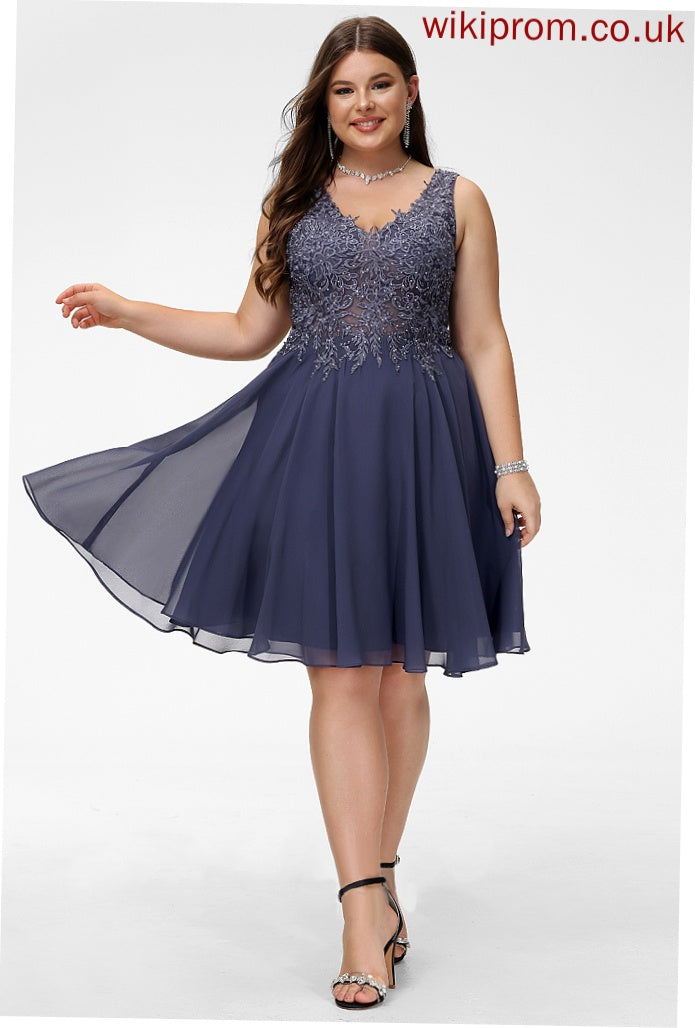 Chiffon Homecoming Dresses Lauretta Dress With Lace A-Line Knee-Length Homecoming Beading V-neck