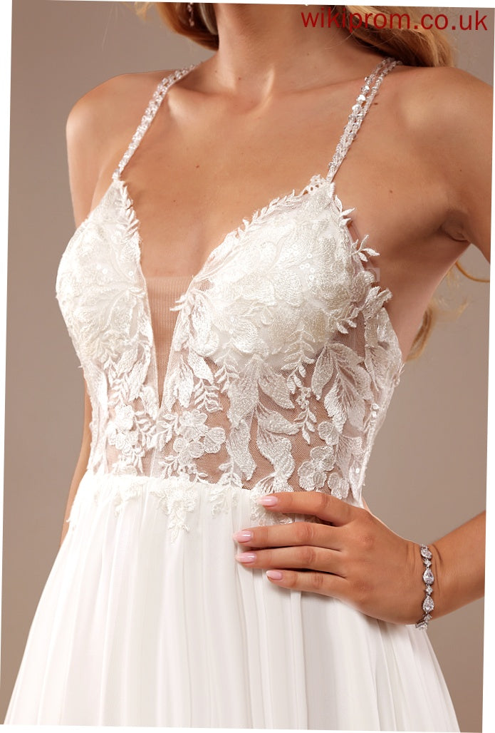 Sequins Wedding Sweep Train Dress V-neck Chiffon Beading With A-Line Wedding Dresses Lace Leanna