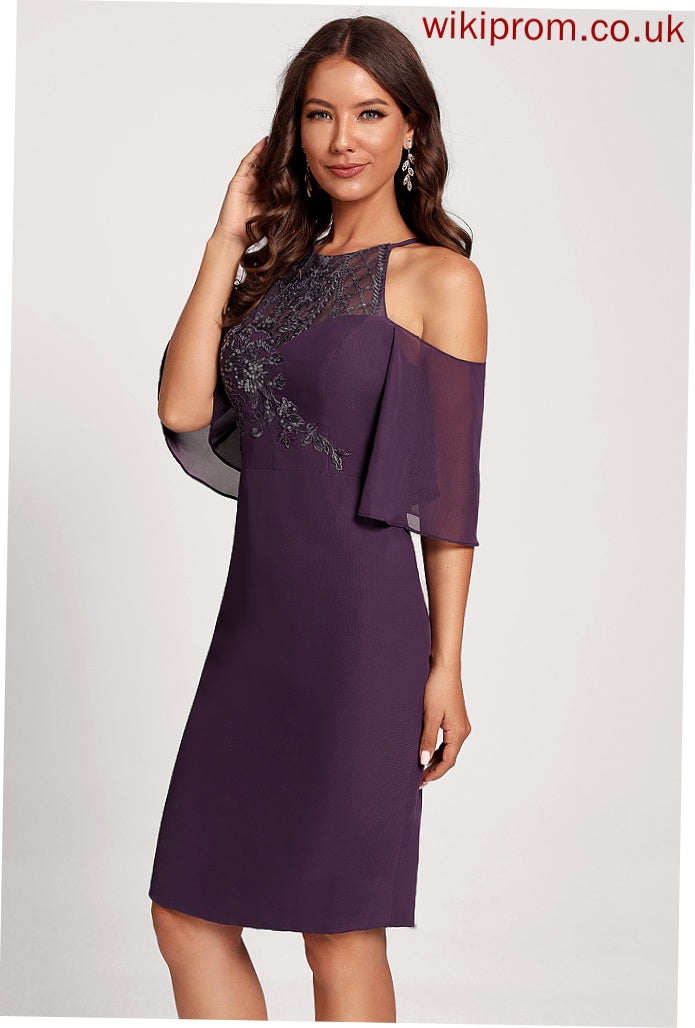 Shoulder Club Dresses Lesley Lace Chiffon Dress Cold Sequins Cocktail Sheath/Column Knee-Length With