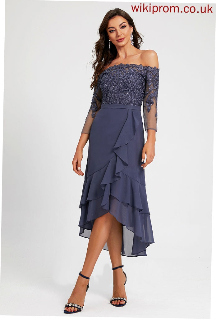 Cocktail Dresses Asymmetrical Trumpet/Mermaid Cocktail Chiffon Dress Off-the-Shoulder Sequins Irene With