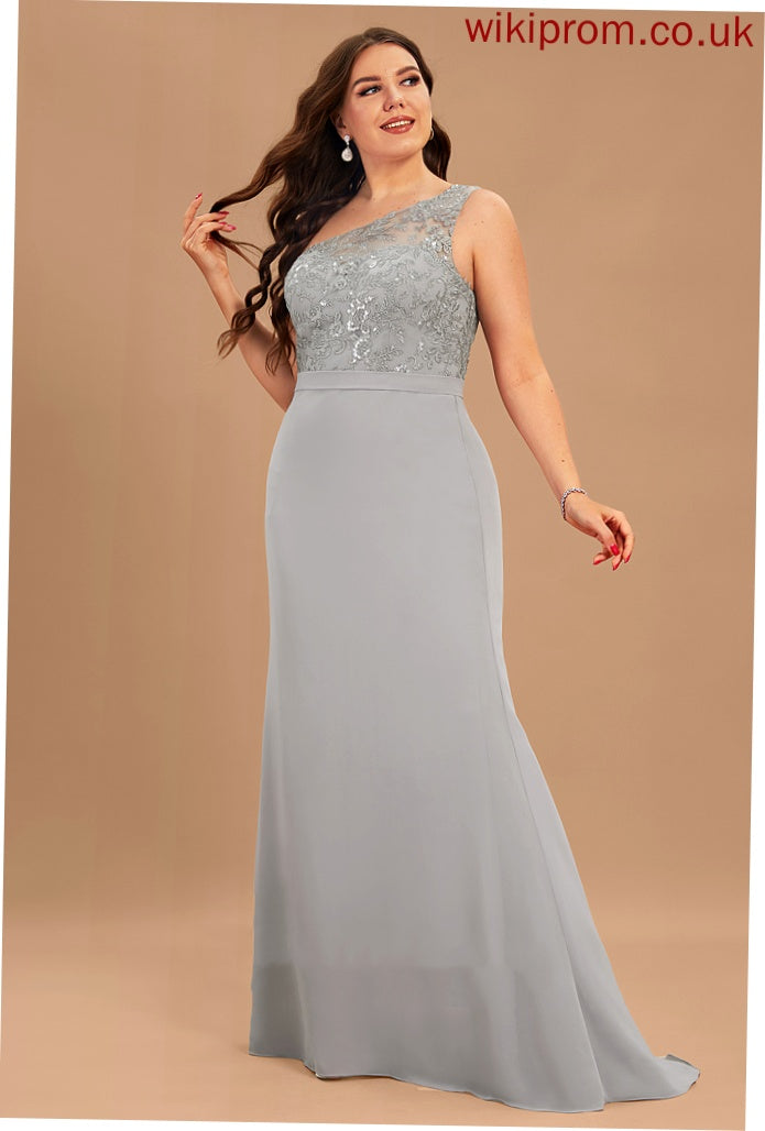 Neckline Straps One-Shoulder SweepTrain Lace Length Trumpet/Mermaid Silhouette Fabric June Bridesmaid Dresses