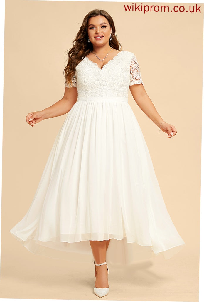 Chiffon Lace Asymmetrical Dress V-neck Wedding A-Line With Wedding Dresses Hillary