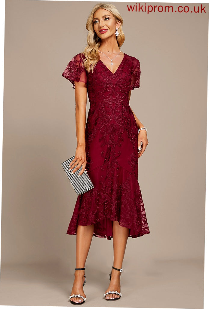 Cocktail Asymmetrical Dress V-neck Trumpet/Mermaid Shaniya Lace Cocktail Dresses