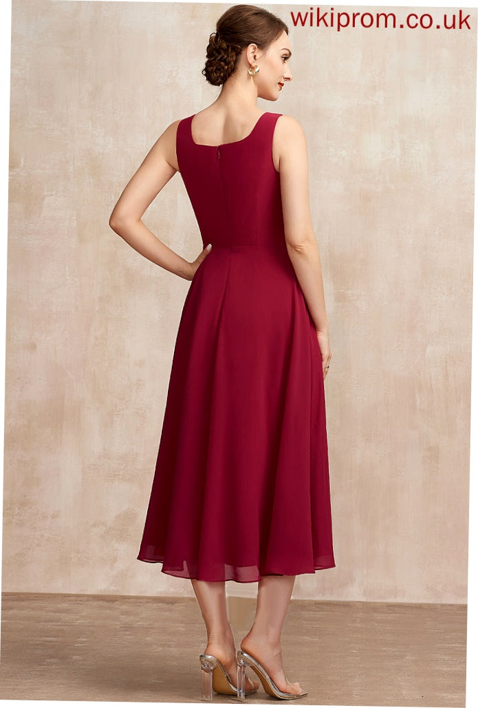 Cocktail Neck Chiffon Dress Scoop Katherine Tea-Length A-Line Cocktail Dresses