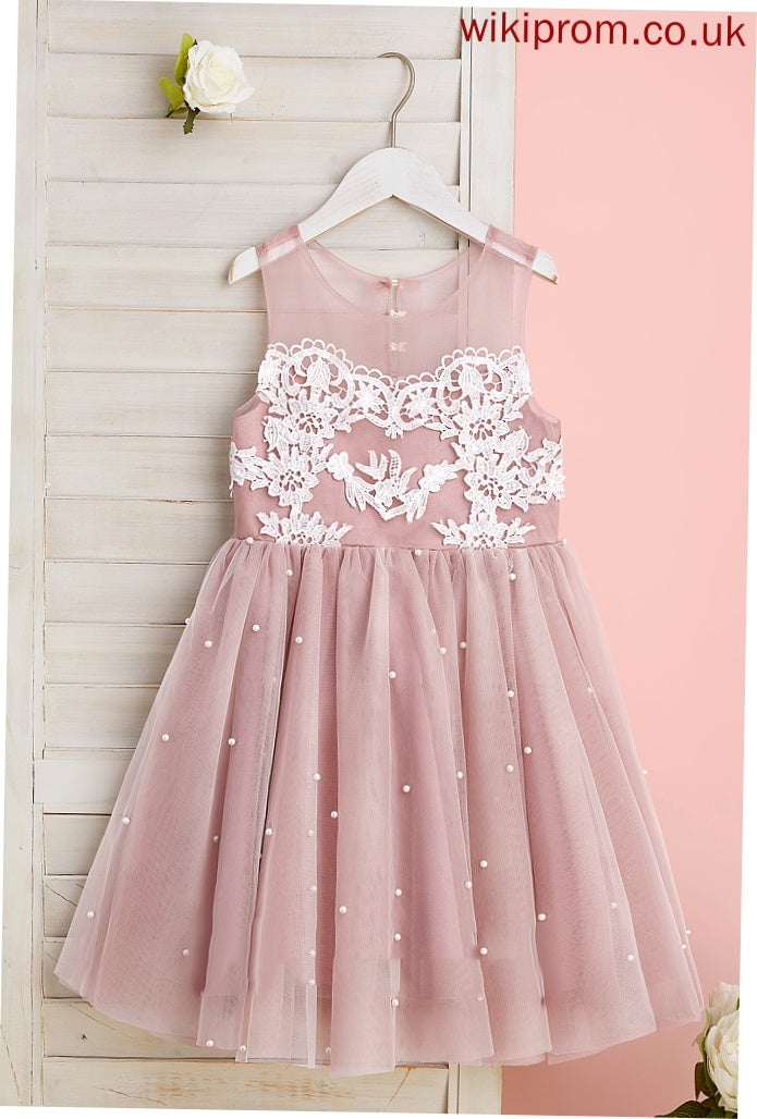 A-Line With Girl Lace/Beading Tulle Angelina - Dress Flower Scoop Knee-length Neck Sleeveless Flower Girl Dresses