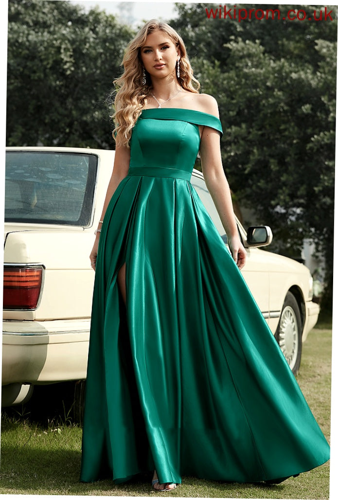 Neckline Fabric Straps&Sleeves Sleeveless Floor-Length Off-the-Shoulder Satin Length BackStyle Kaydence Bridesmaid Dresses