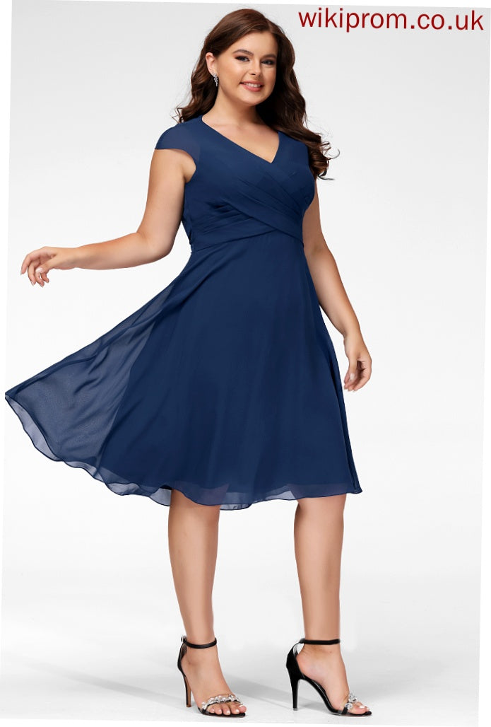 Aleah A-Line Chiffon Cocktail Cocktail Dresses Ruffle Dress Knee-Length With V-neck