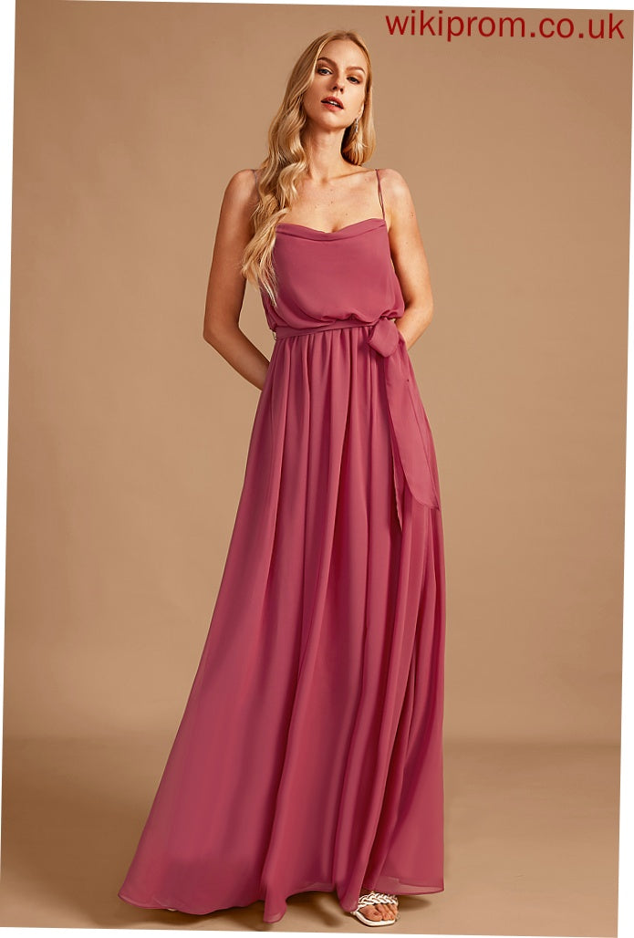 Floor-Length Silhouette Fabric A-Line Embellishment Neckline CowlNeck SplitFront Length Ruffle Mariela Bridesmaid Dresses