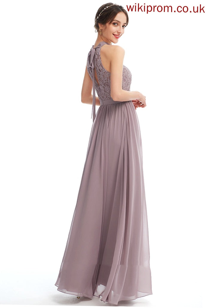 Halter Fabric Floor-Length SplitFront Embellishment A-Line Silhouette Neckline Length Luciana Sleeveless Natural Waist Bridesmaid Dresses