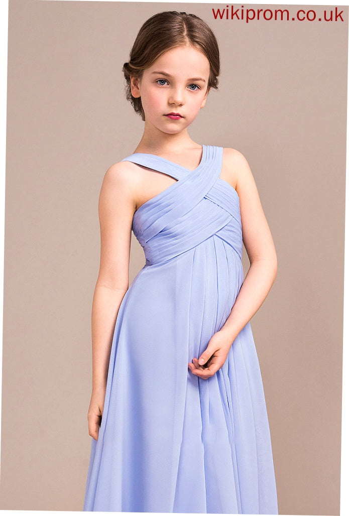 Ruffle A-Line With Cierra Junior Bridesmaid Dresses Floor-Length Chiffon V-neck