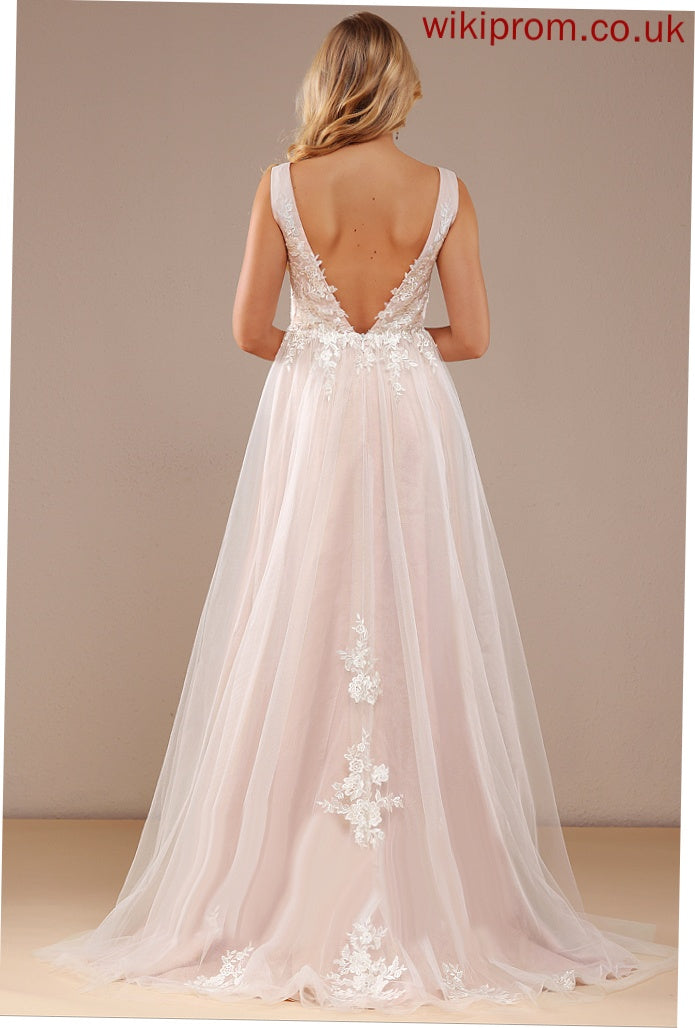 Train Tulle Ball-Gown/Princess Lace Maya Lace Wedding Dresses Sweep Wedding V-neck Dress With