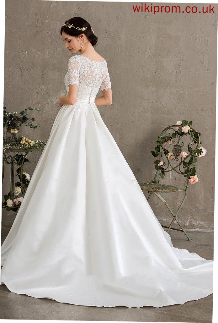 Train Hailie Lace Beading With Court Dress Satin Sequins Wedding Dresses Wedding Pockets Ball-Gown/Princess