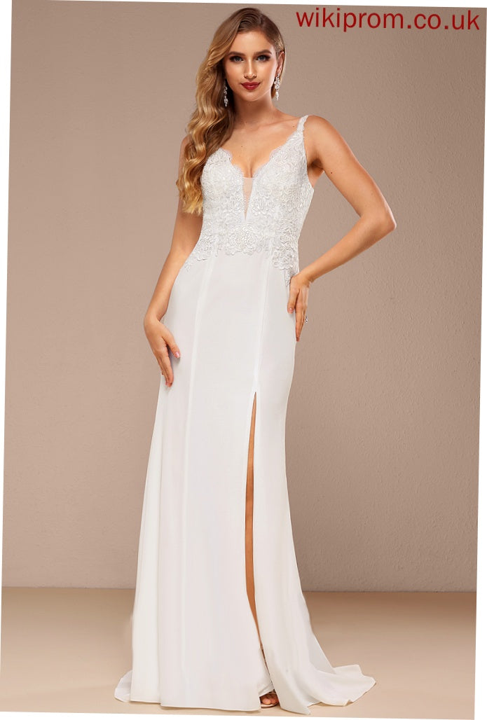 V-neck Lace Sheila Sequins Wedding Dresses Wedding Train Trumpet/Mermaid Chiffon Dress With Sweep