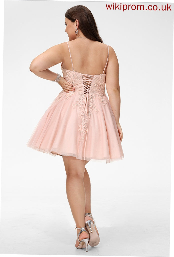 Dress With A-Line Homecoming Simone V-neck Beading Homecoming Dresses Lace Short/Mini Tulle