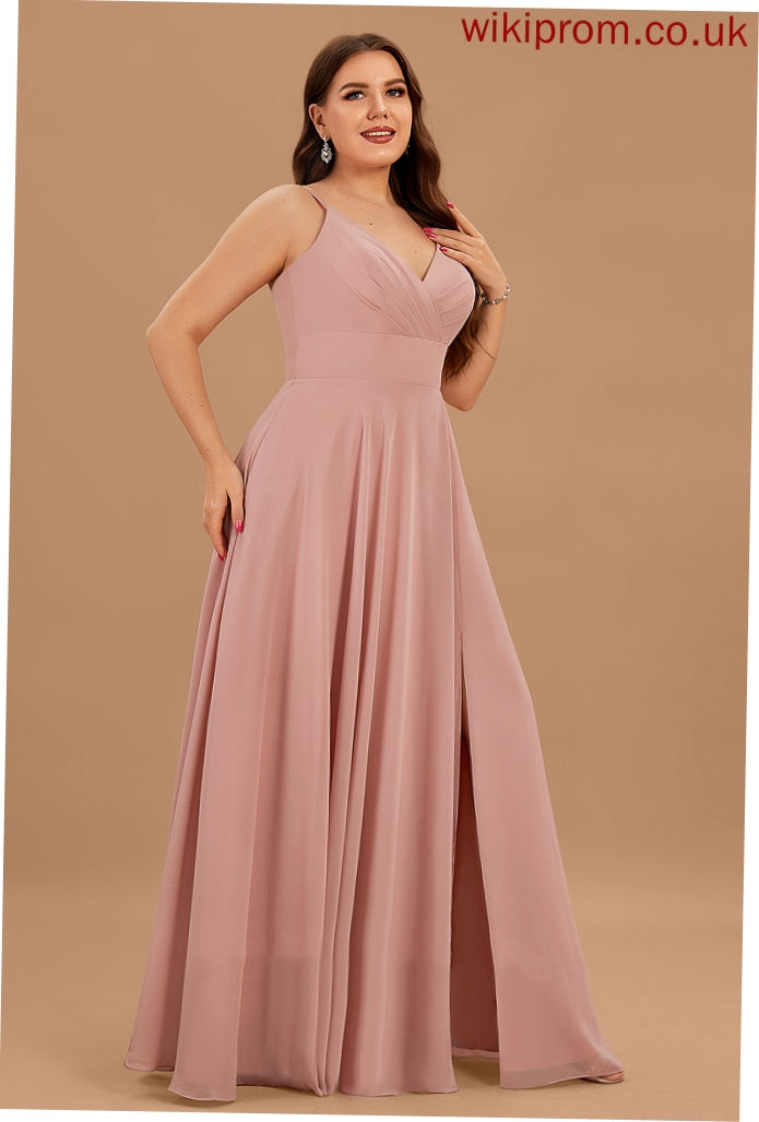 With Floor-Length Pleated V-neck Anabelle A-Line Chiffon Prom Dresses