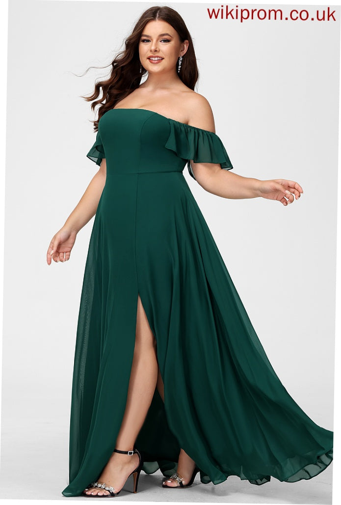 Off-the-Shoulder Silhouette Length Neckline Floor-Length A-Line Embellishment SplitFront Fabric Cailyn Sleeveless Floor Length Bridesmaid Dresses