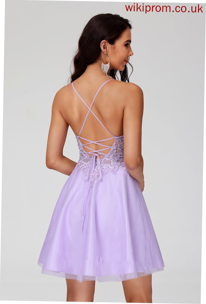 Tulle Homecoming Beading Dress With Homecoming Dresses A-Line Setlla Short/Mini Lace V-neck