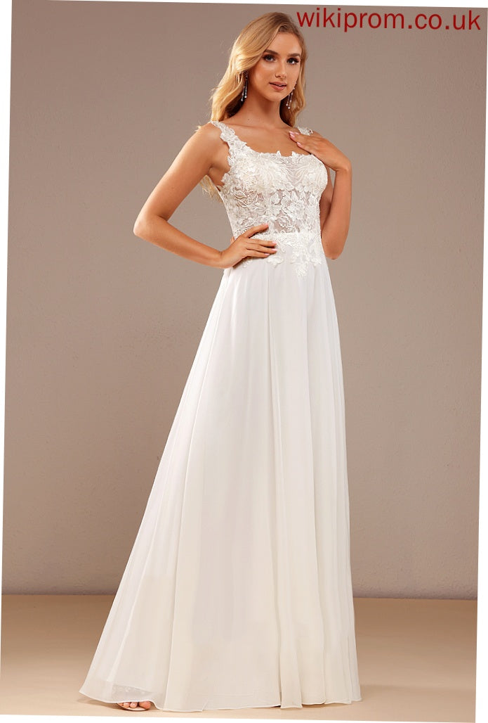 A-Line Floor-Length Chiffon Sequins Wedding Dresses Jaelynn Dress Lace Neckline Square With Lace Wedding