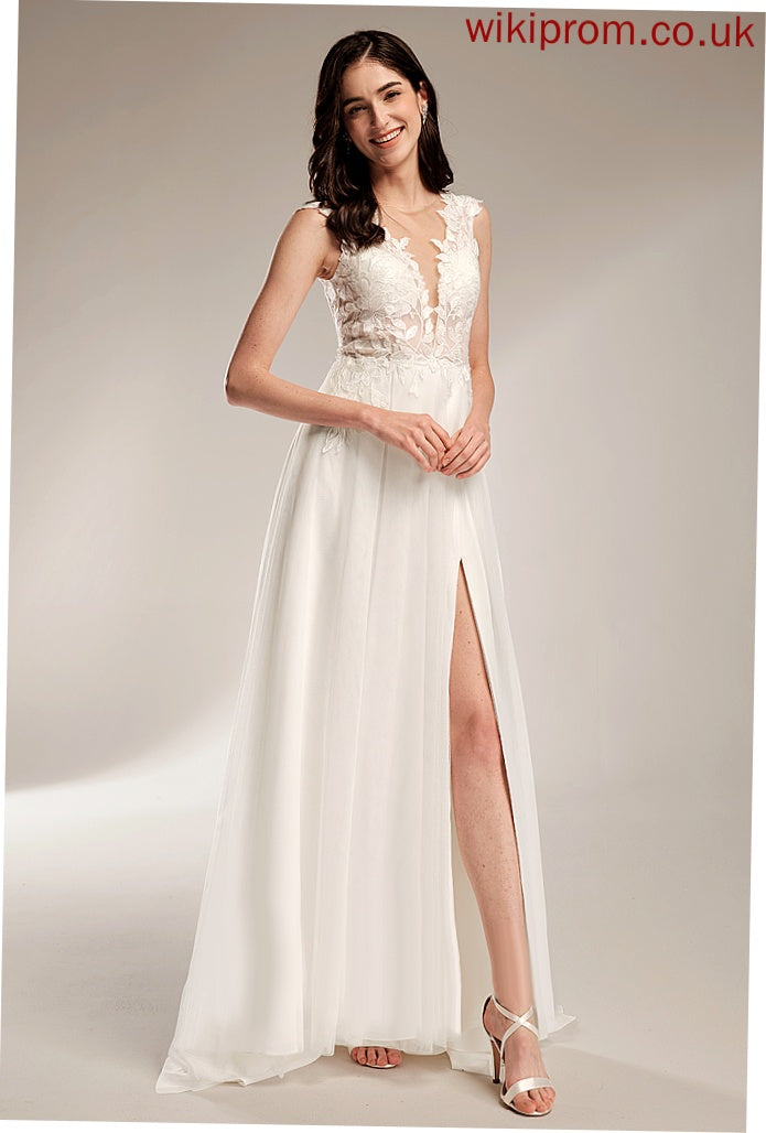 With Sequins Wedding Dresses V-neck Train Pat Tulle Dress A-Line Lace Wedding Court