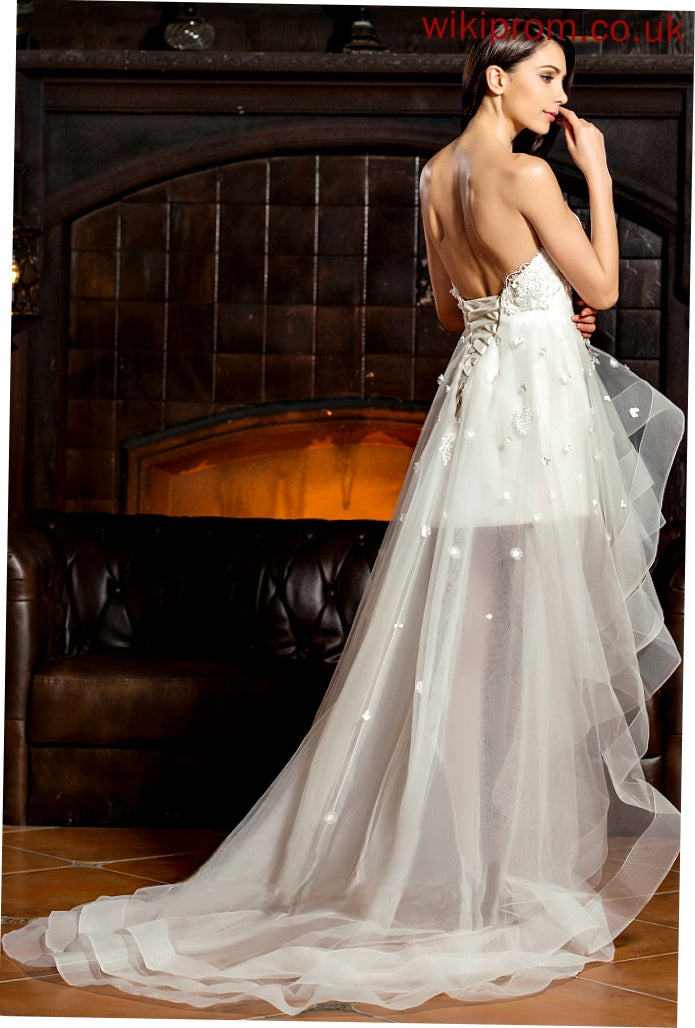 Charmeuse Bow(s) A-Line Lace Wedding Dress Asymmetrical Beading Tulle Jaylynn Wedding Dresses With Sweetheart