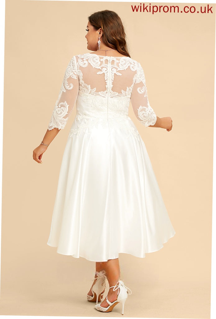 Wedding Ruth Lace Tea-Length With Satin Illusion A-Line Dress Wedding Dresses