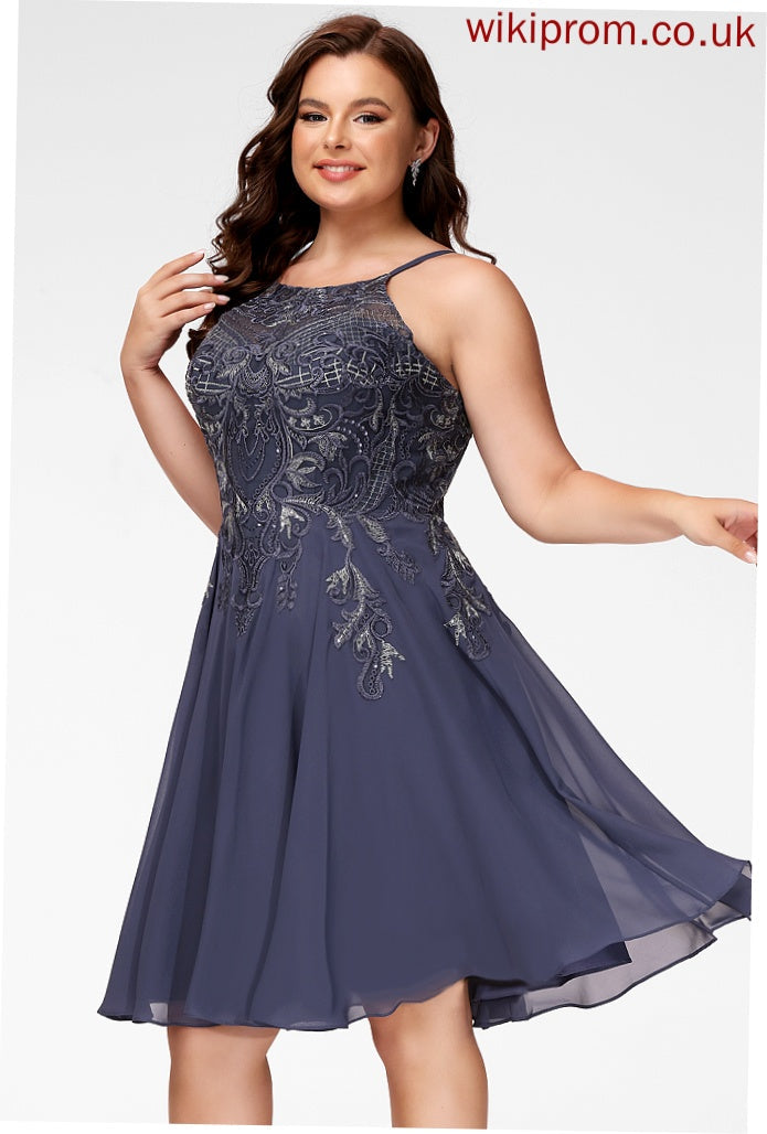 Lace With Appliques Prom Dresses A-Line Scoop Krystal Knee-Length Chiffon