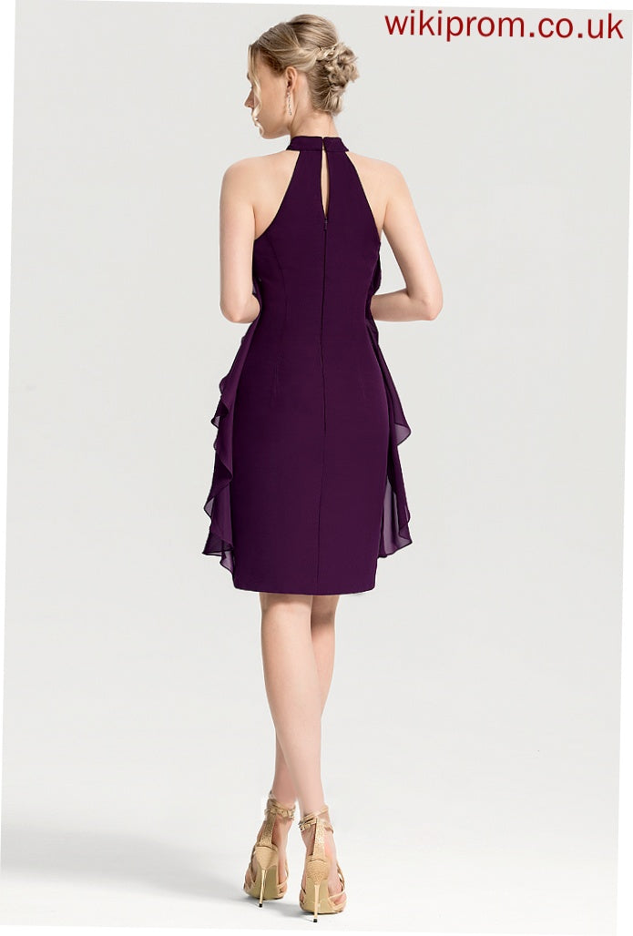 Sabrina With Neck Chiffon Knee-Length Dress Ruffles Cocktail Cascading Sheath/Column Scoop Cocktail Dresses