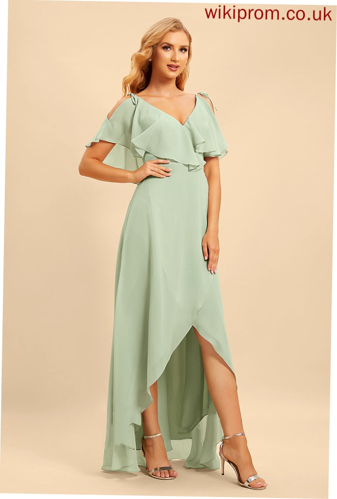 Length A-Line V-neck Asymmetrical Silhouette Fabric Embellishment Neckline Ruffle Lilian Bridesmaid Dresses