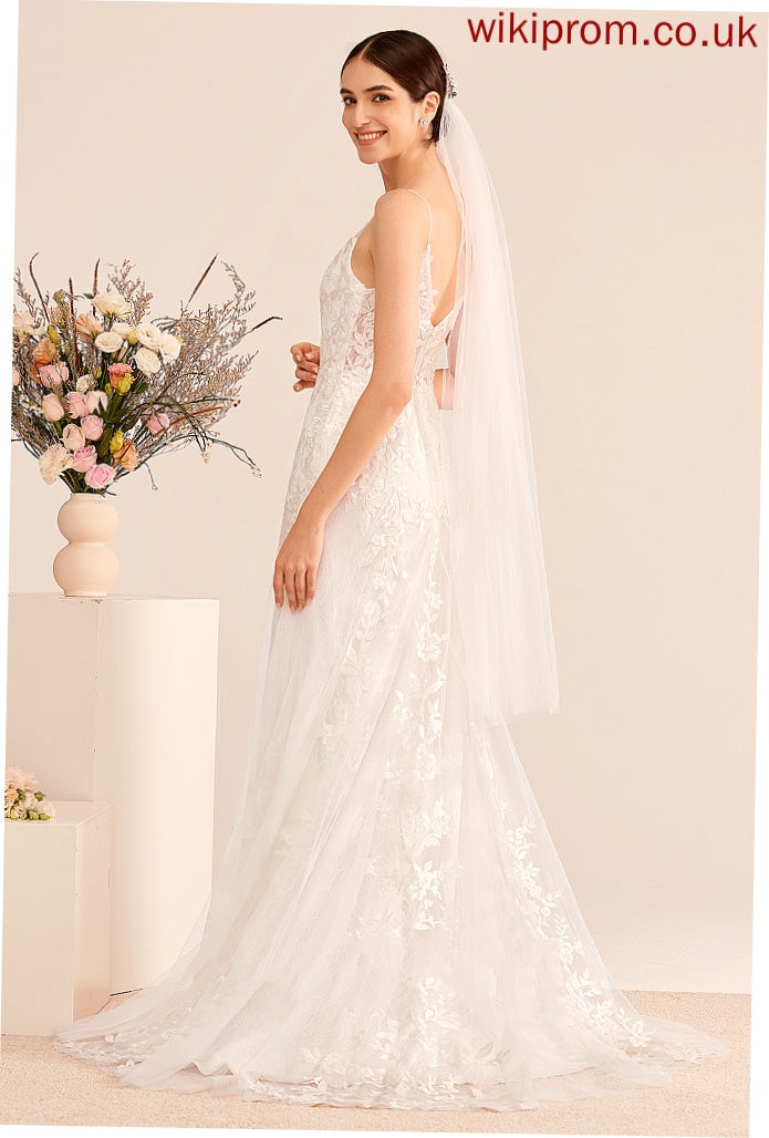 Lace Sequins Wedding Dresses V-neck Court Tulle Wedding Train With A-Line Dulce Dress