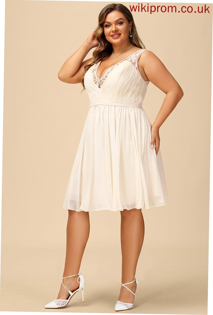 With Lace Ruffle Cocktail V-neck Chiffon Cocktail Dresses A-Line Eden Dress Knee-Length