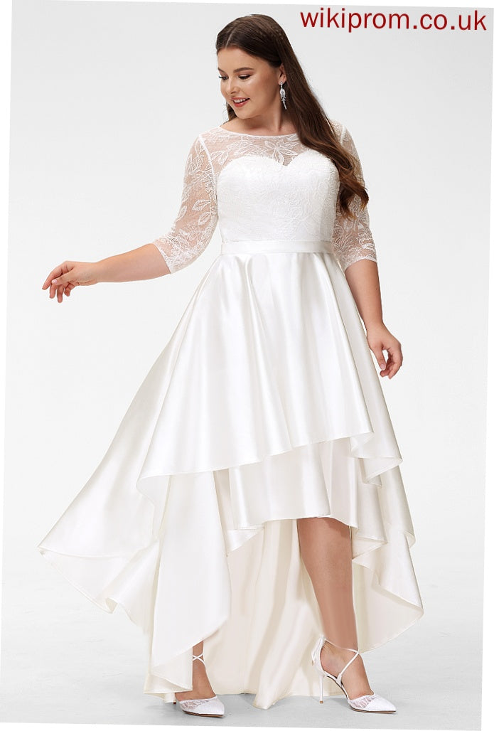 Lace Wedding Dresses Satin Wedding Asymmetrical Dress Scoop Gracelyn A-Line