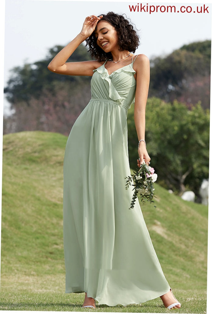 A-Line Length Embellishment Silhouette V-neck Floor-Length Ruffle Fabric Neckline Shyann V-Neck Sleeveless Bridesmaid Dresses