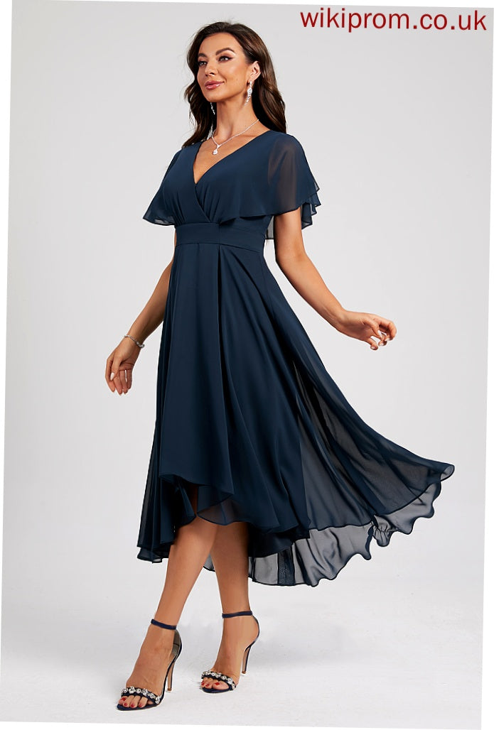 Sash Cocktail Dresses With Cocktail Chiffon Asymmetrical A-Line V-neck Jazmyn Dress