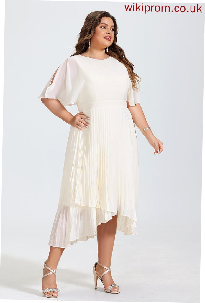 With A-Line Chiffon Scoop Asymmetrical Sherry Cocktail Dresses Neck Dress Pleated Cocktail