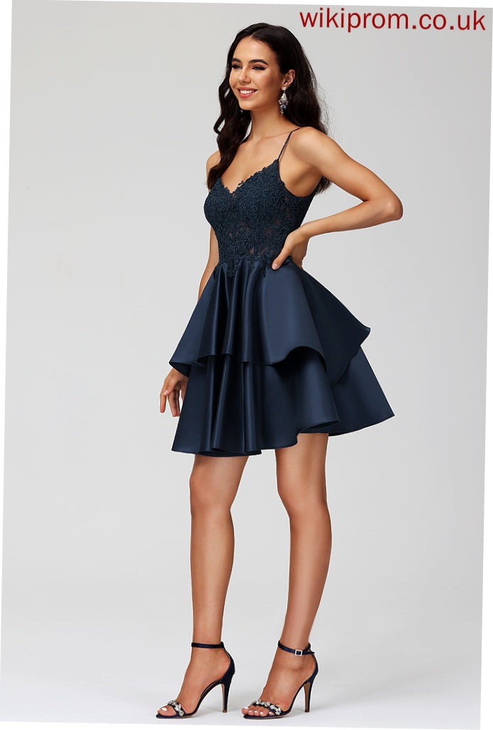 Short/Mini Homecoming Dresses Lace With Satin A-Line Homecoming Dress V-neck Joslyn