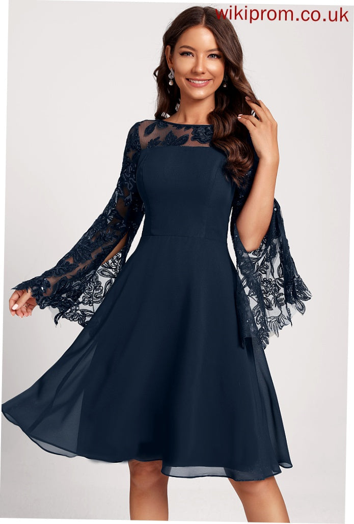 Chiffon Sequins Neck A-Line Lace With Scoop Cocktail Knee-Length Jode Club Dresses Dress