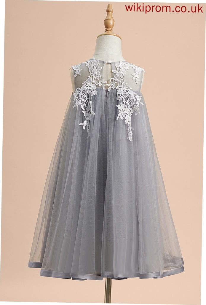 Sleeveless - Knee-length Lace Tulle With Flower Ashlee Neck Scoop Girl Flower Girl Dresses A-Line Dress